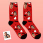 Custom Photo Socks shown from above to display print alignment and full-foot coverage — personalised face socks made for comfort and novelty gifting.