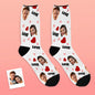 Custom Photo Socks packaging and product shot showing personalised face socks ready for gifting — perfect for Mother's Day, anniversaries and weddings.