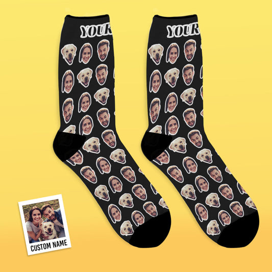 360° mockup of personalised two-face socks showing continuous wraparound design and no white plating — custom socks for UK & Australia