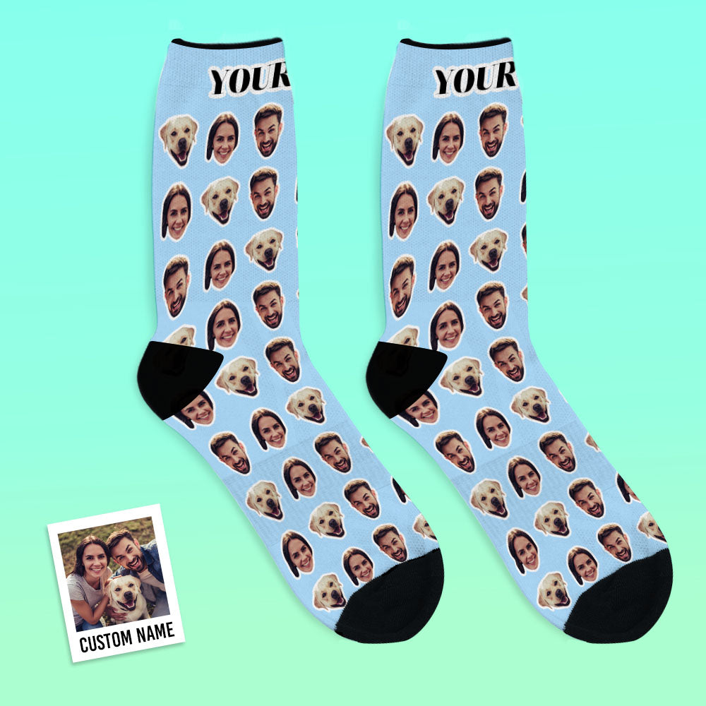 360° mockup of personalised two-face socks showing continuous wraparound design and no white plating — custom socks for UK & Australia