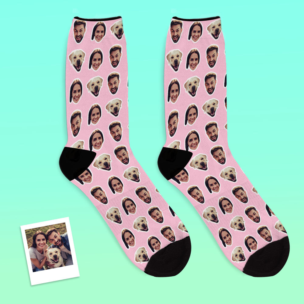 Lifestyle flatlay of personalised face socks with gift box and note, showcasing an ideal personalised gift for family and friends
