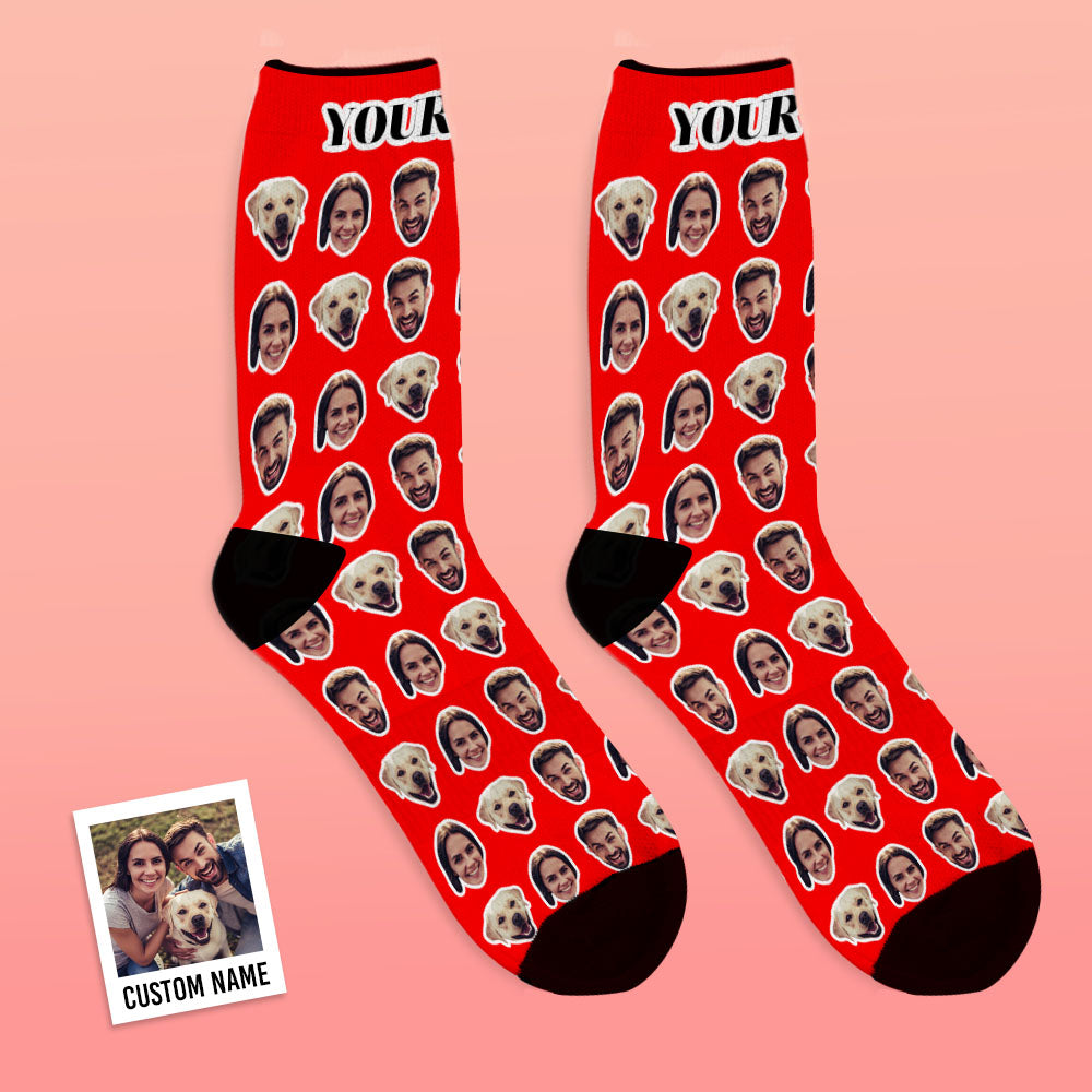 Custom face socks displayed in multiple colourways to highlight available design options for personalised photo socks and special occasions