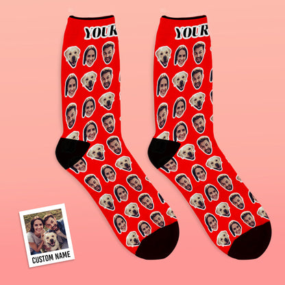 Custom face socks displayed in multiple colourways to highlight available design options for personalised photo socks and special occasions