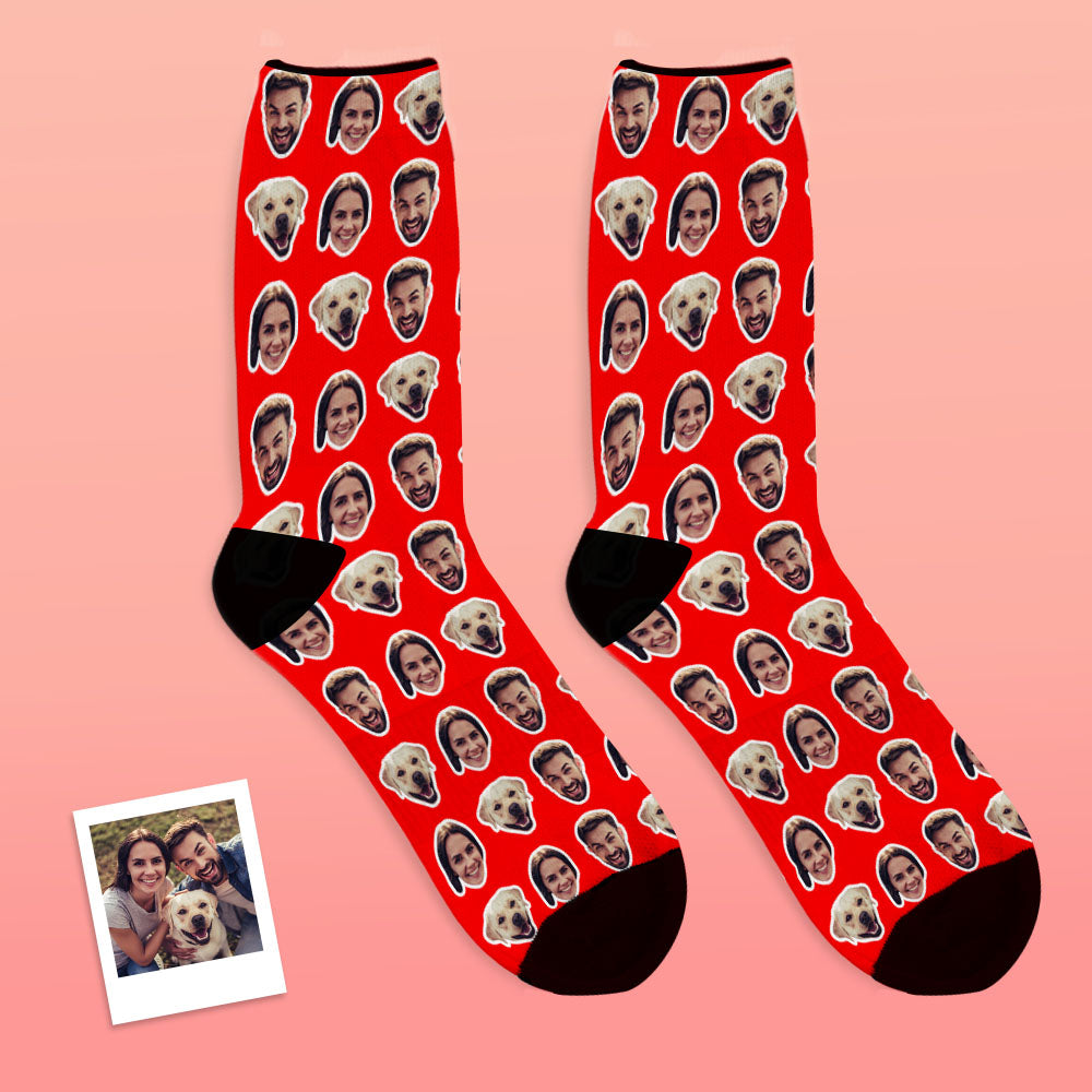 Custom face socks displayed in multiple colourways to highlight available design options for personalised photo socks and special occasions