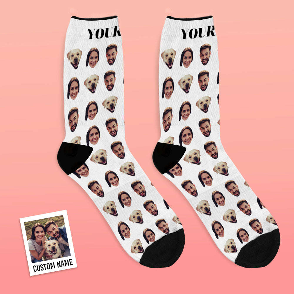High-quality product shot of personalised two-face socks emphasising soft fabric, breathable weave and crisp photo print