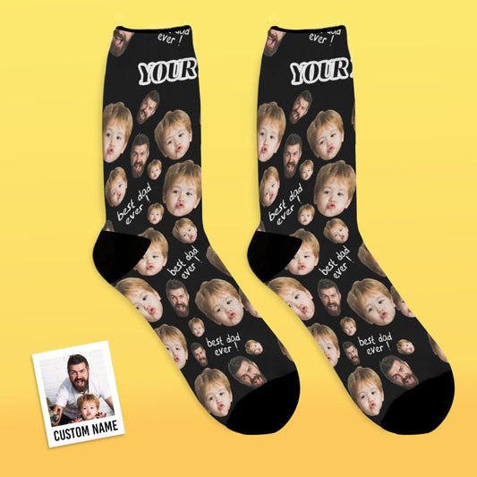 Alternate view of black personalised face socks showing full photo wrap and comfortable toe construction — custom face socks