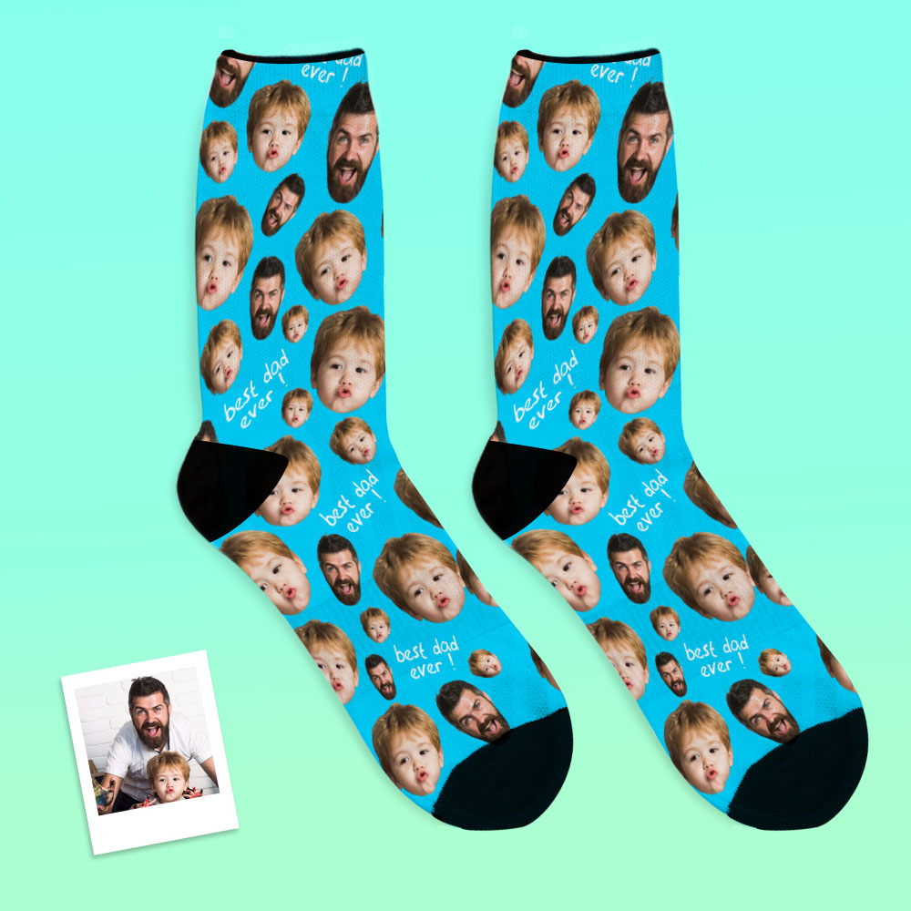Alternate main image of black personalised face socks for Dad showing full‑coverage print and soft, breathable fabric