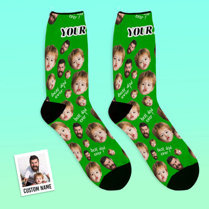 Black personalised socks displayed with gift tag — unique personalised photo gift idea, custom face socks for Dad