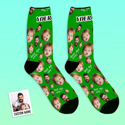 Close crop of personalised face on black socks — high‑definition custom face socks ideal as a personalised gift for Dad