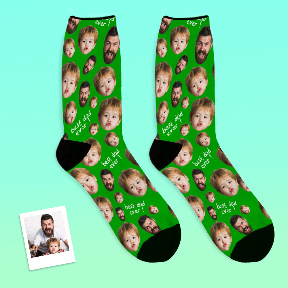 Close crop of personalised face on black socks — high‑definition custom face socks ideal as a personalised gift for Dad