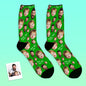 Minimalist on‑foot photo of black personalised face socks emphasising print coverage and sporty comfort — photo socks for Dad