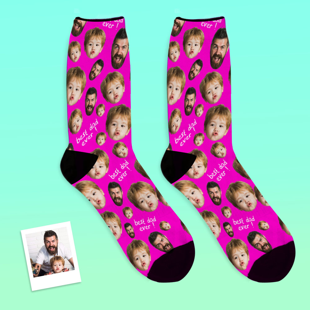 Black custom face socks shown in lifestyle setting — comfortable everyday wear and novelty personalised socks for Dad