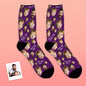 Lifestyle pairing of black personalised face socks with casual shoes — comfortable, breathable custom face socks for everyday wear