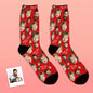 Detailed shot of black photo socks’ print continuity around heel — high‑quality seamless printed socks and personalised photo socks