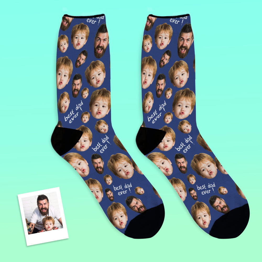 Close‑up of sock cuff and stretch on black custom face socks — Lycra blend for a snug, comfortable fit on personalised socks for Dad
