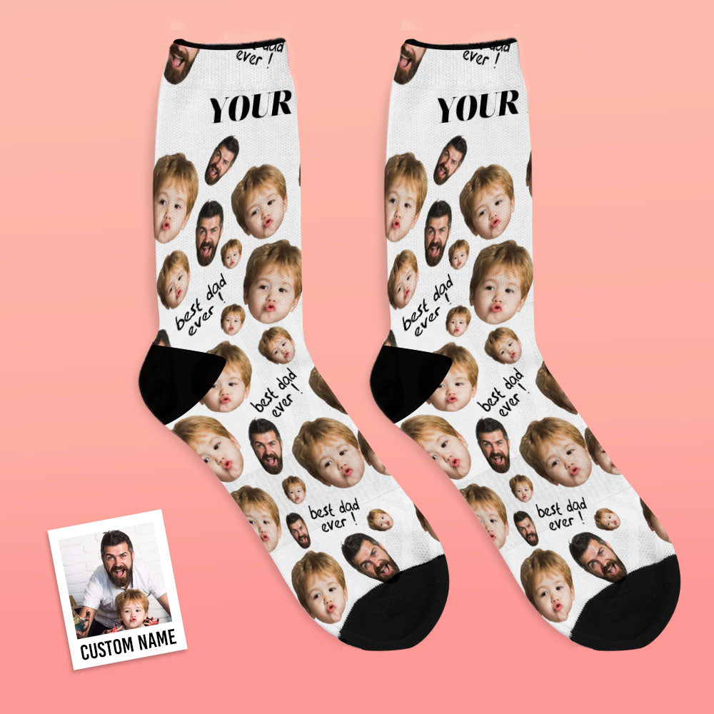 Black personalised face socks presented as a gift set — perfect personalised socks for Dad with custom photo print