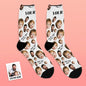 Product detail showcasing breathable fabric and print clarity on black personalised face socks — photo socks for everyday wear