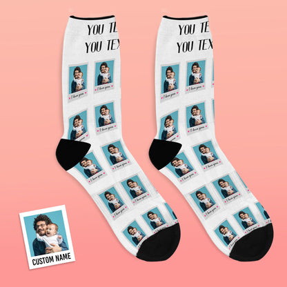 Pair of personalised socks with polaroid-style photo — ideal personalised photo gift for anniversaries
