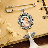 Personalized Angel Wings Pin Brooch Wedding Bouquet Photo Charm Wedding Memorial Gift for Bride