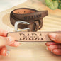 Product view of personalised men's belt rolled with buckle facing — ideal birthday or Father's Day gift