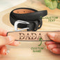 Personalised men's PU leather belt close-up with engraved name and alloy buckle — ideal Father's Day or birthday gift
