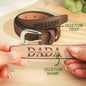 Belt unrolled to display engraving length and alloy buckle — personalised men's accessory, great engraved gift