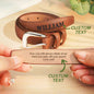 Flat-lay of 42-inch personalised PU leather belt showing holes, tip and engraved text — custom mens accessory