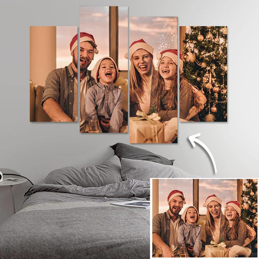 Personalised 4-piece photo oil painting canvas set — frameless multi-panel wall art with vivid UV-printed colour for living room or office