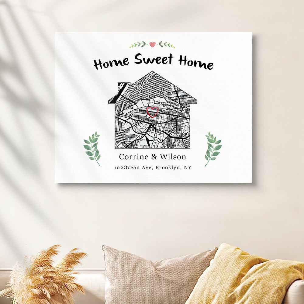 Personalized New Home Map Canvas Sweet Home Map Housewarming Gift Custom Moving Art Christmas Gift