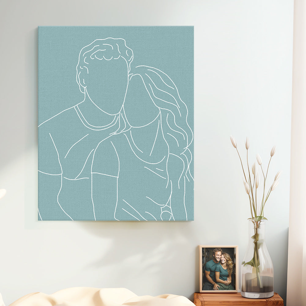 Personalised Line Art Photo Portrait Canvas Print - Custom Gift