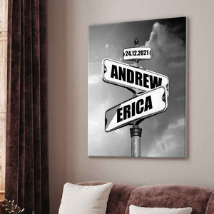 Personalized Name Canvas With Year Date Vintage Crossroad Street Sign Canvas Anniversary Gift For Couples