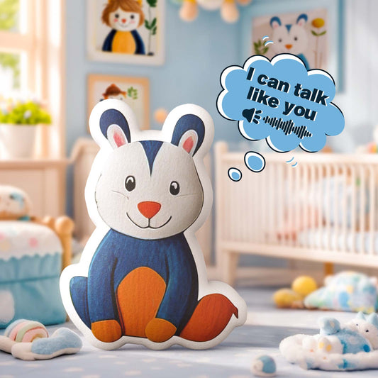 Personalised child's drawing plush in original hand-drawn shape, front view, custom keepsake with optional voice recording
