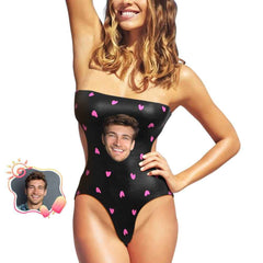 Custom Face Swimsuit Personalized Heart Strapless Swimsuit Gift For Her