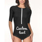 Personalised half-sleeve one-piece swimsuit, side view showing fit and sun‑protecting sleeves — custom photo swimwear