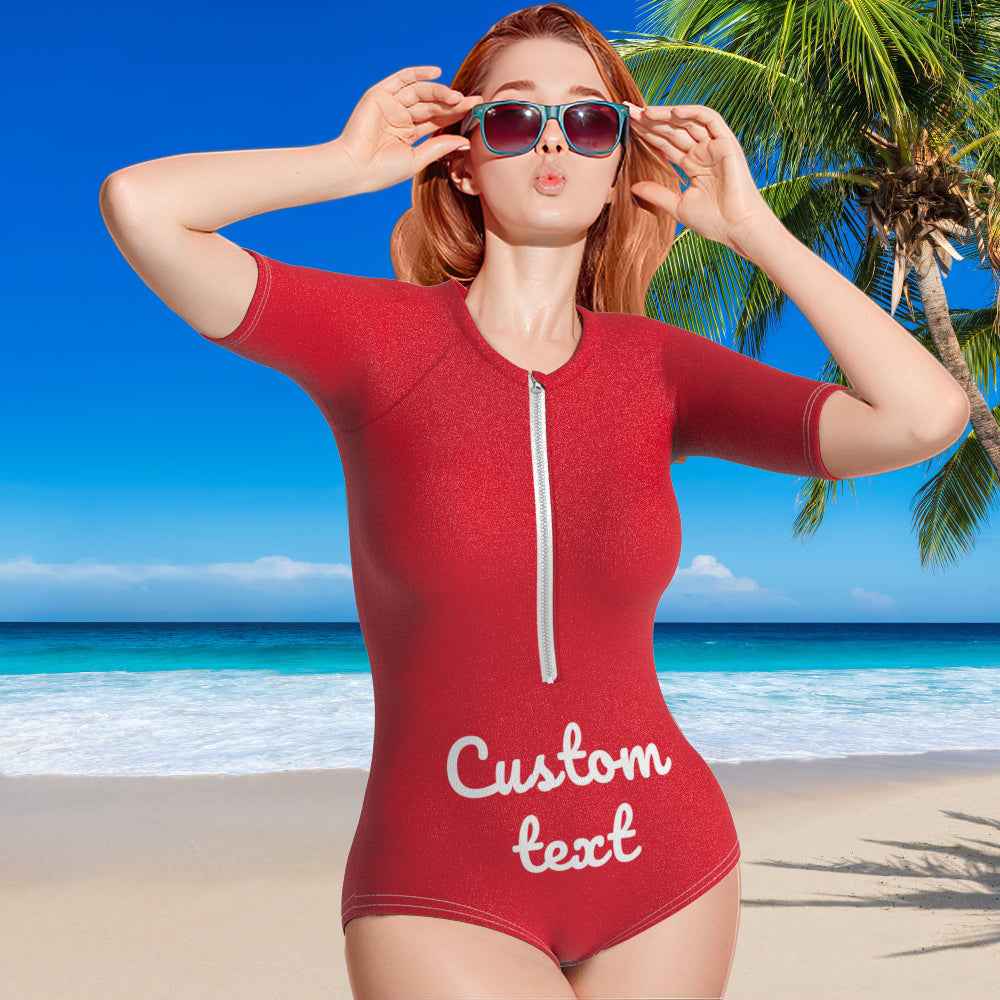 Custom Swimsuit One Piece Swimwear Personalized Half Sleeve Swimsuit