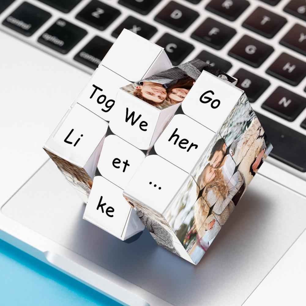 Personalized Photo Cube Custom Text Gift For Couples We Go Together Like