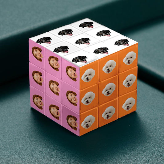 Personalised Photo Face Cube – custom Multiphoto Magic Cube gift with six portrait photos, VU HD high‑definition print
