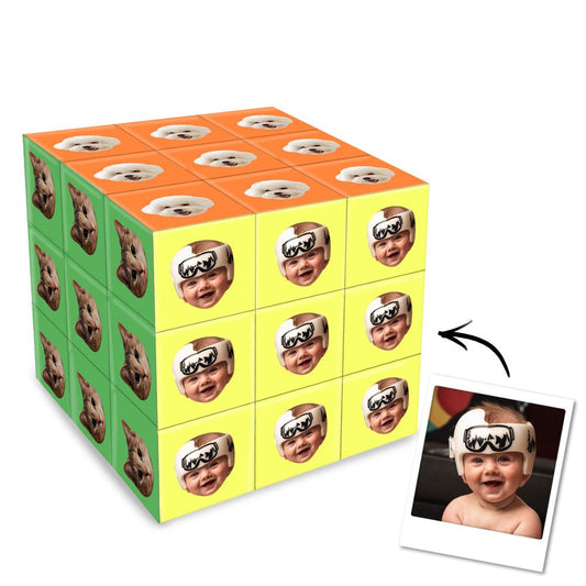Personalised Photo Face Cube – custom Multiphoto Magic Cube gift with six portrait photos, VU HD high‑definition print