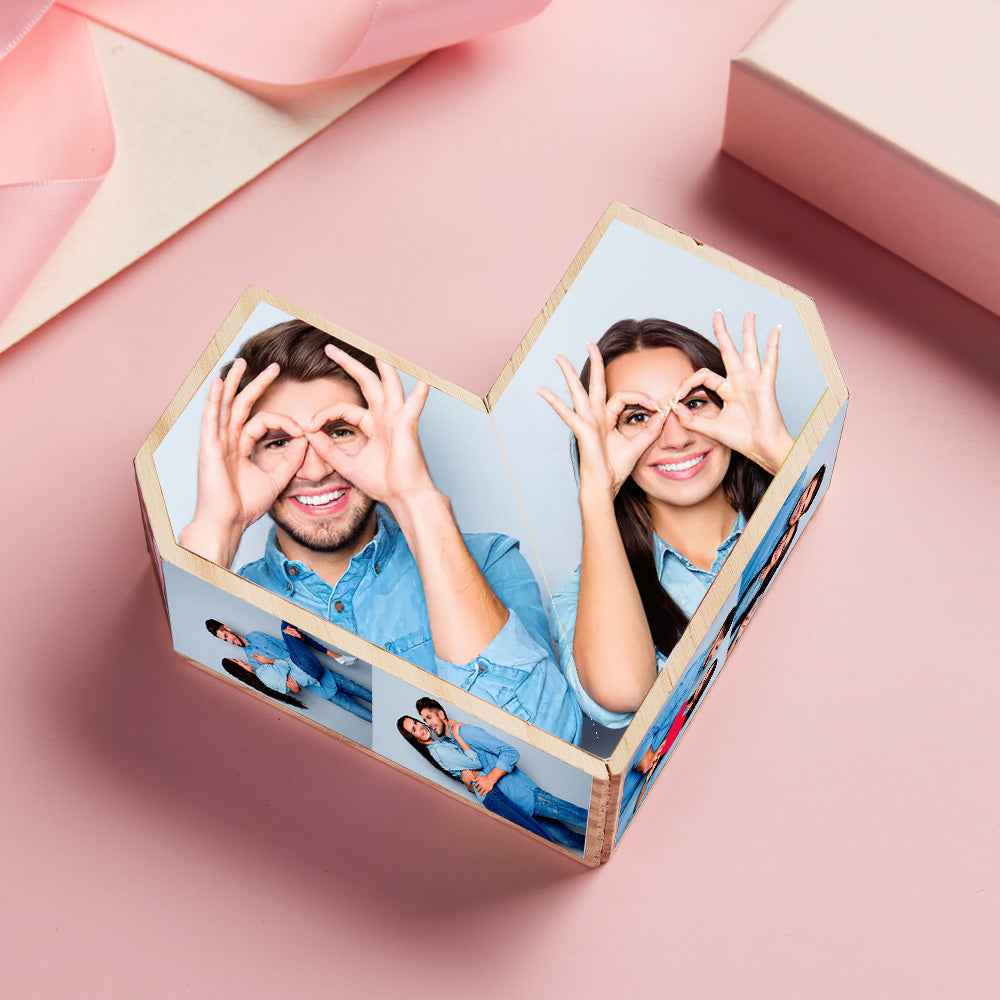 Personalized Magic Cube Heart Wooden Photo Cube Home Ornament Cube Gift for Couples