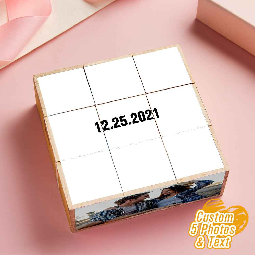 Personalized Magic Cube Photo Wooden Cube Home Ornament Gift for Valentines
