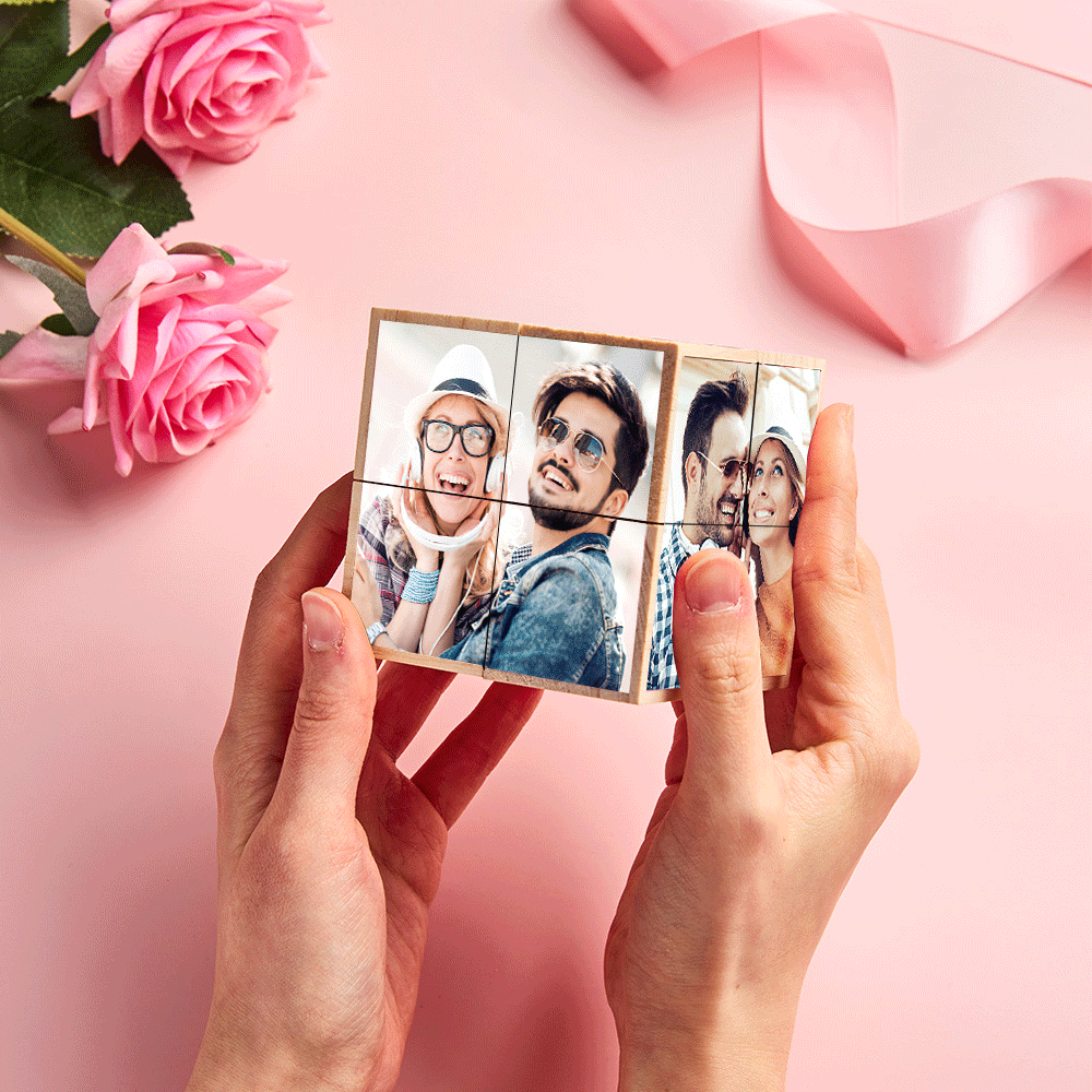 Personalised Wooden Magic Photo Cube | Unique Valentine's Gift