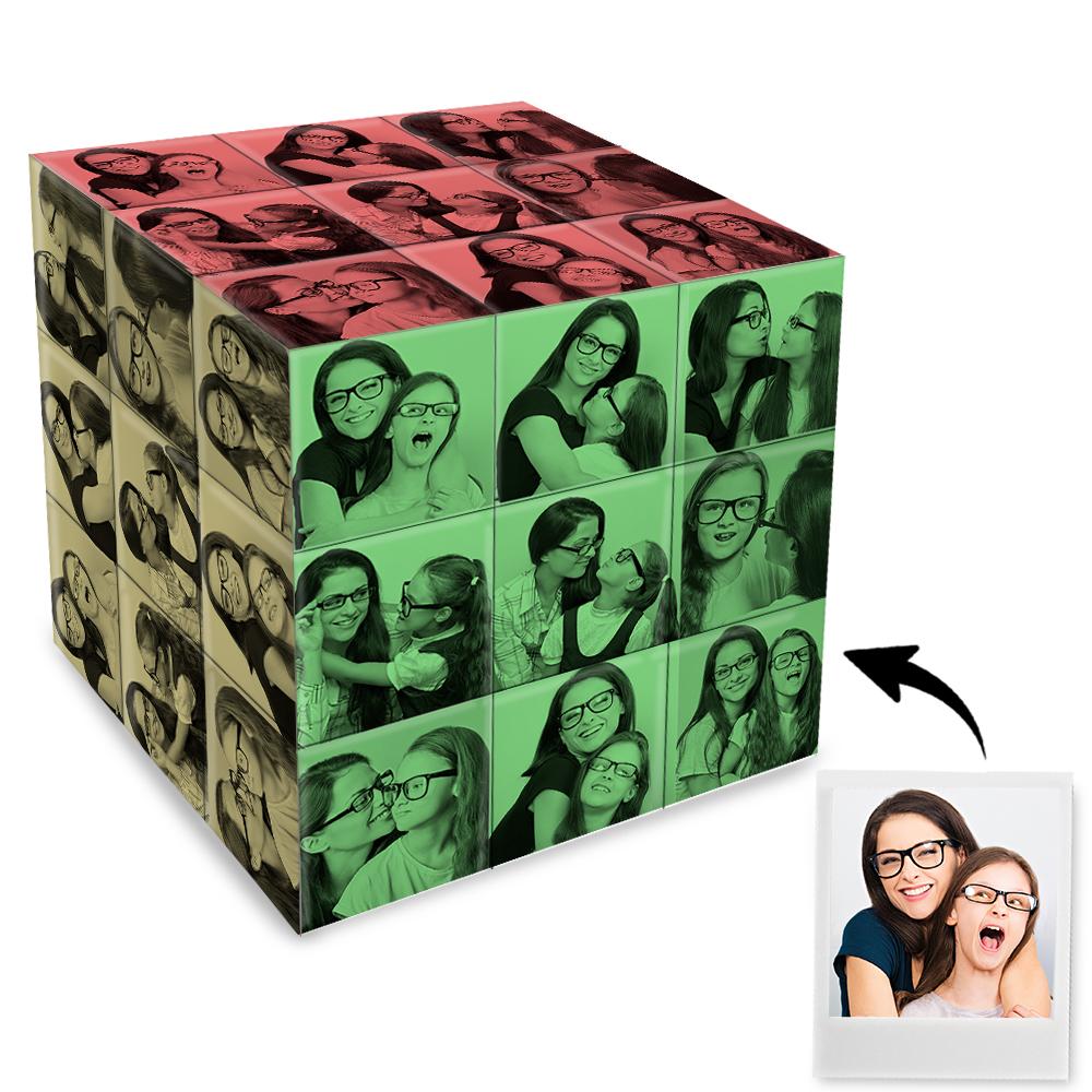 Personalised Multi-Photo Cube Frame | Handmade Sketch Effect Gift for Mother's Day