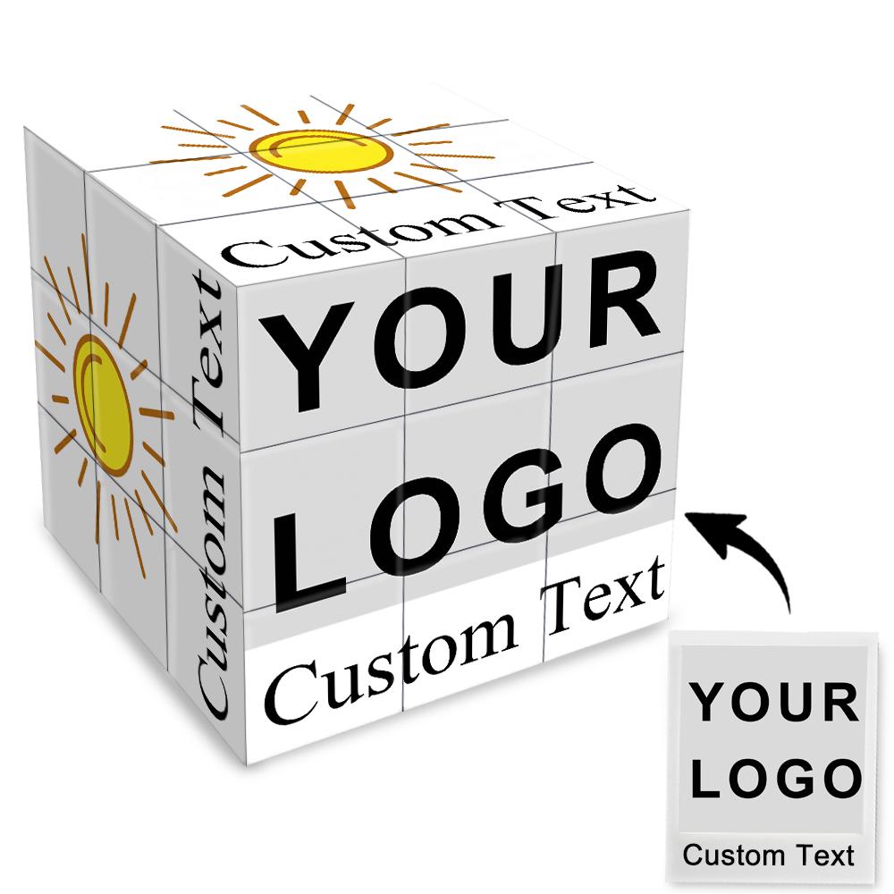 Personalised three-level 3x3 Rubik-style photo cube showing custom photos with sketch effect — handmade personalised gift with custom logo and text