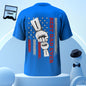 Rear view of personalised fist bump T-shirt with custom text engraving and optional bespoke label