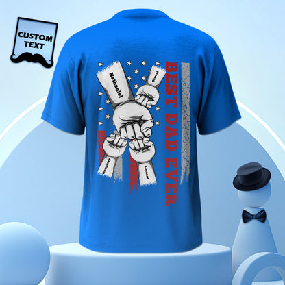 Product detail of personalised fist bump T-shirt showing crisp photographic engraving on the back