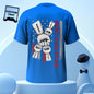 Product detail of personalised fist bump T-shirt showing crisp photographic engraving on the back