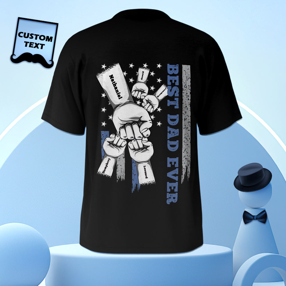 Comparison of custom label placements for the personalised fist bump T-shirt gift option