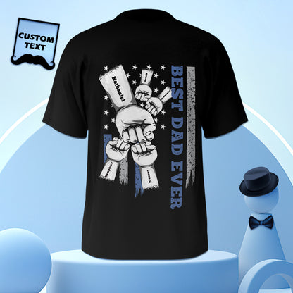 Comparison of custom label placements for the personalised fist bump T-shirt gift option