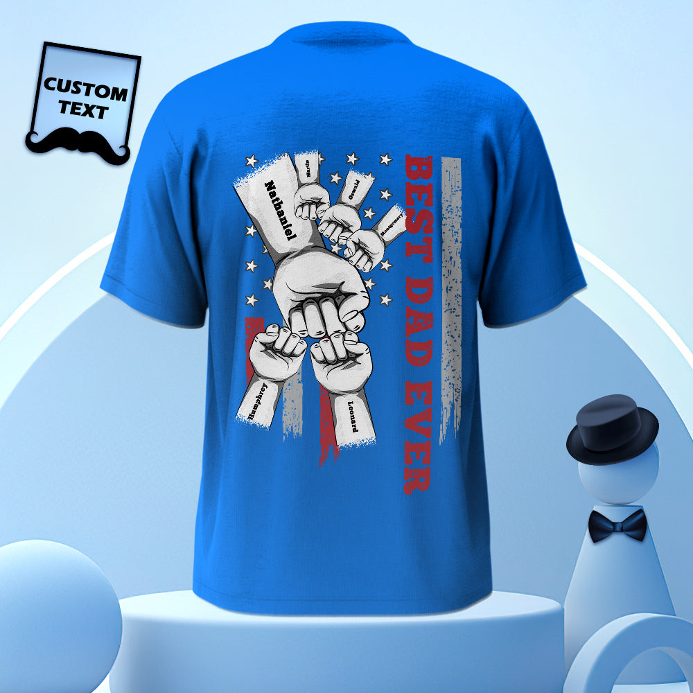 Memorial keepsake idea: personalised fist bump T-shirt with engraved back photo and commemorative text