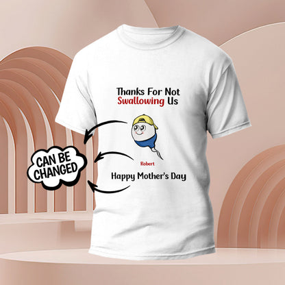 Selection of personalised engraved t-shirt colour and size options displayed — customise your tadpole t-shirt for a unique gift for Mum